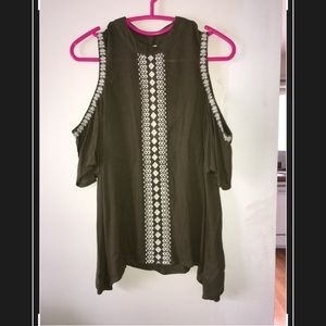 Army green Tillys (O’Neill) cold shoulder blouse